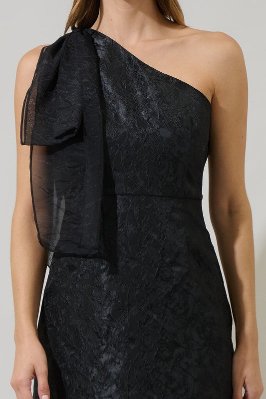 Isa Black Jacquard Floral Mini Dress