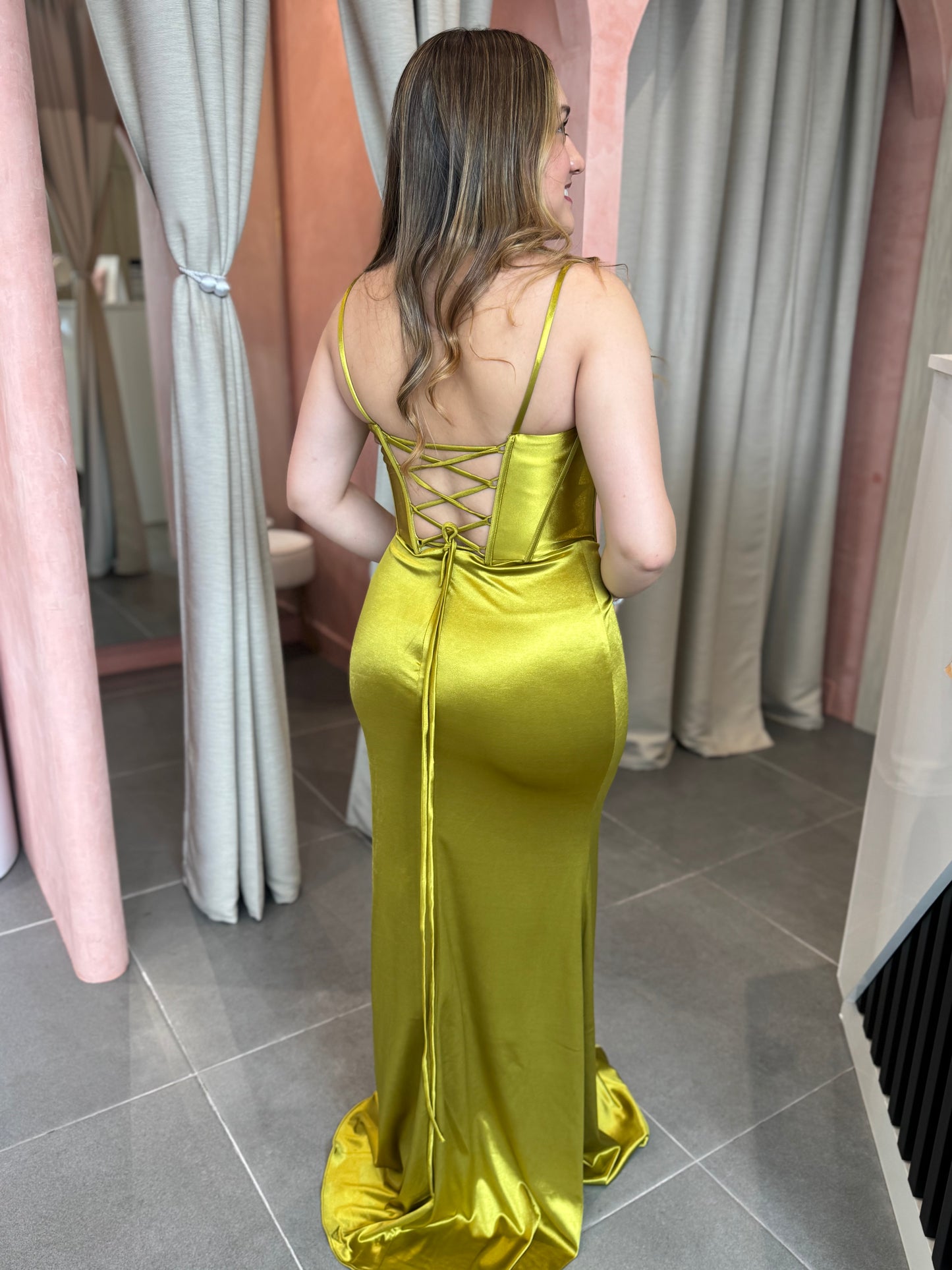 Green Satin Maxi Dress