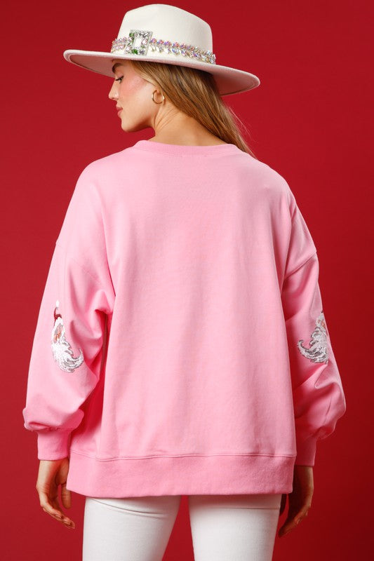 Pink Pull Over Santa Claus Sequins