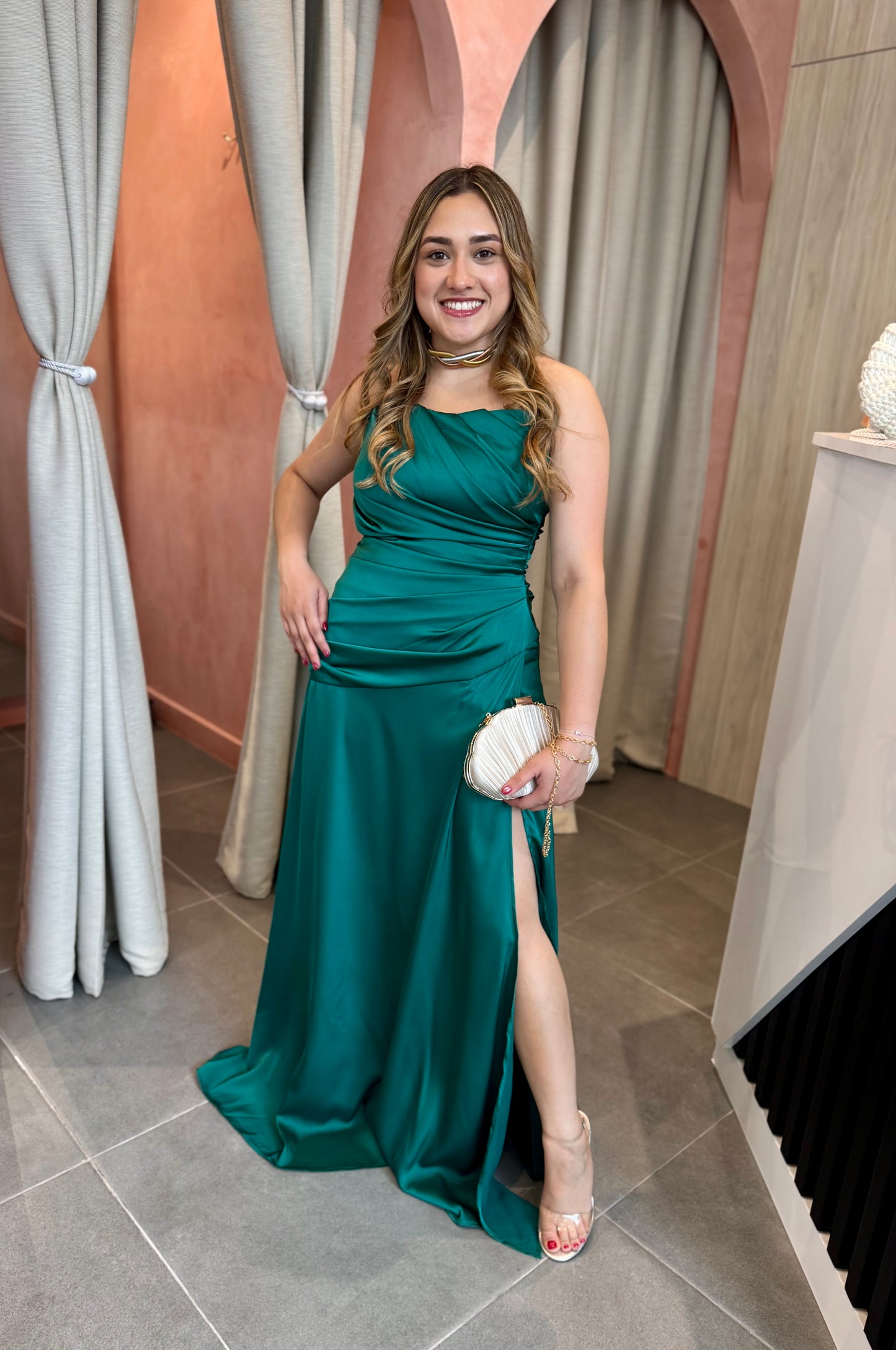 Teal Satin Maxi Dress