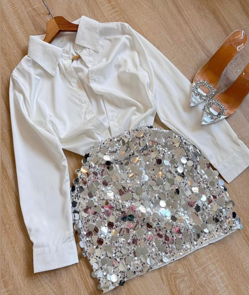 Silver Sequin Skirt