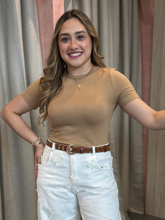 Beige Basic Bodysuit