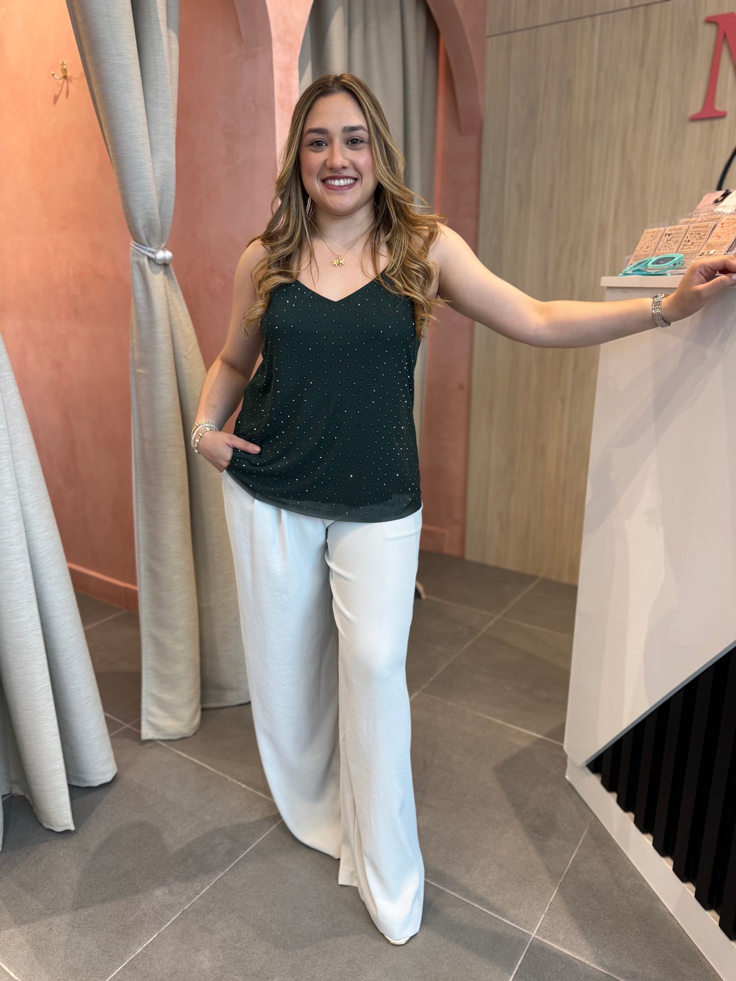 Hunter Green Mesh Blouse