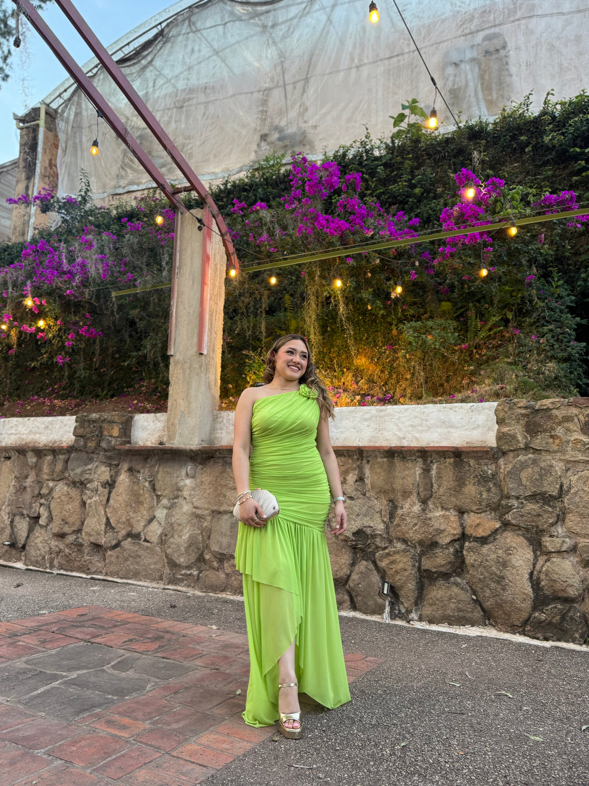 Pear Green Ruched High-low Dress