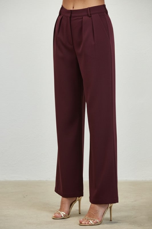 Burgundy Wide Leg Pants