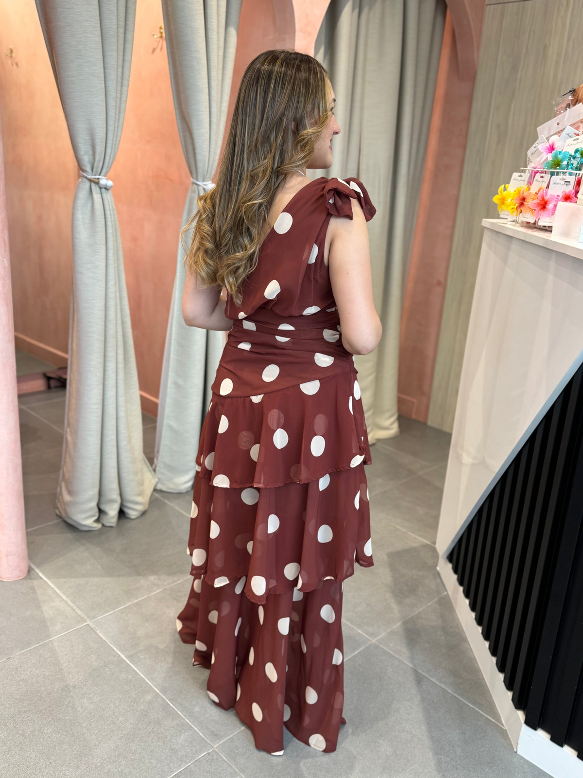 Polka Dot Chiffon Maxi Dress