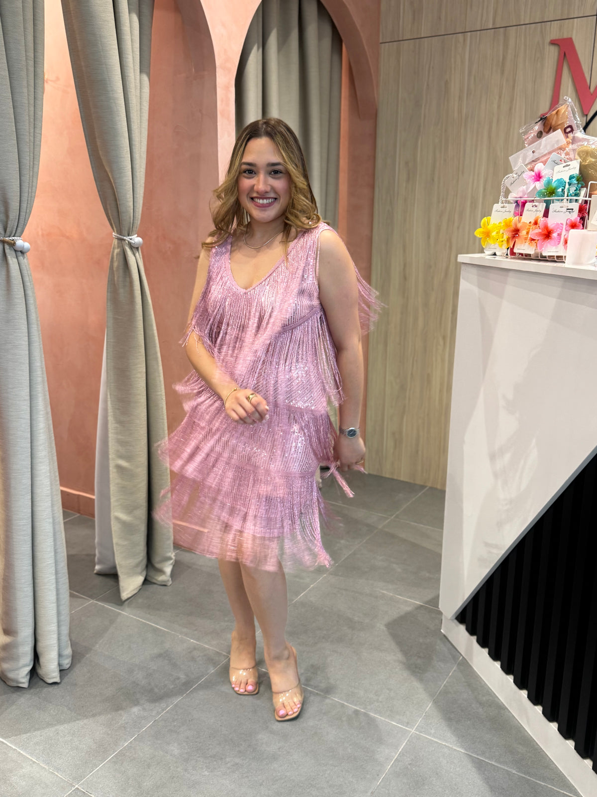 Pink Sequin Mini Dress