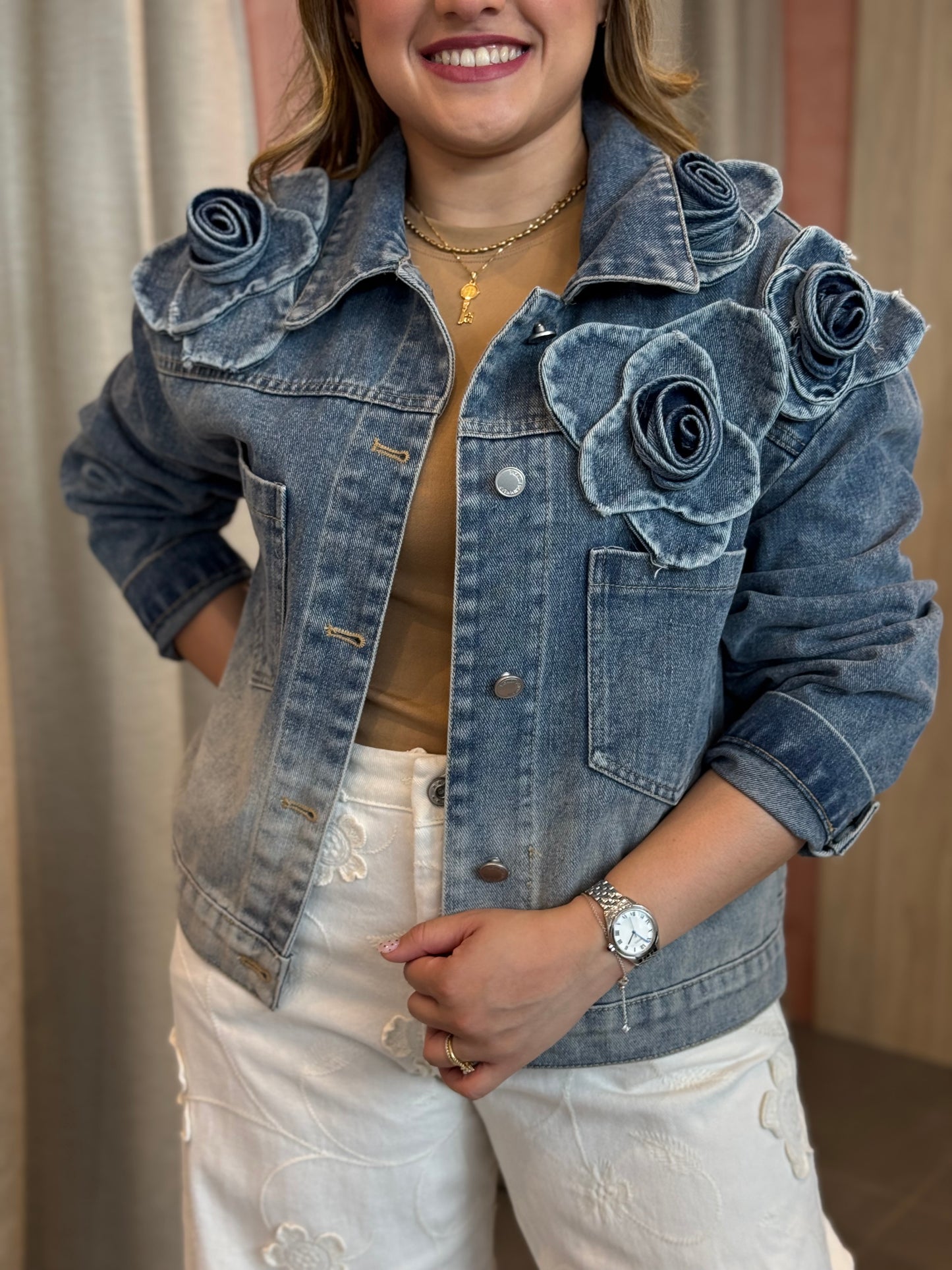 3D Flower Denim Jacket