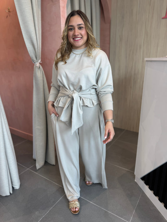 Cotton Front bow Set Beige