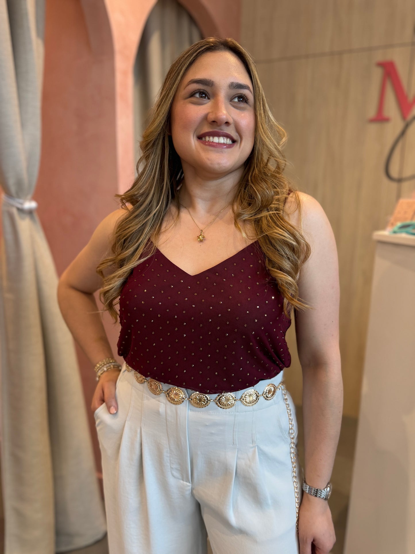 Burgundy Mesh Blouse