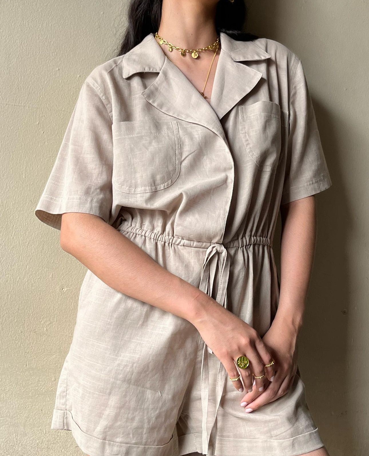 Enterizo Tauro Beige y Blanco