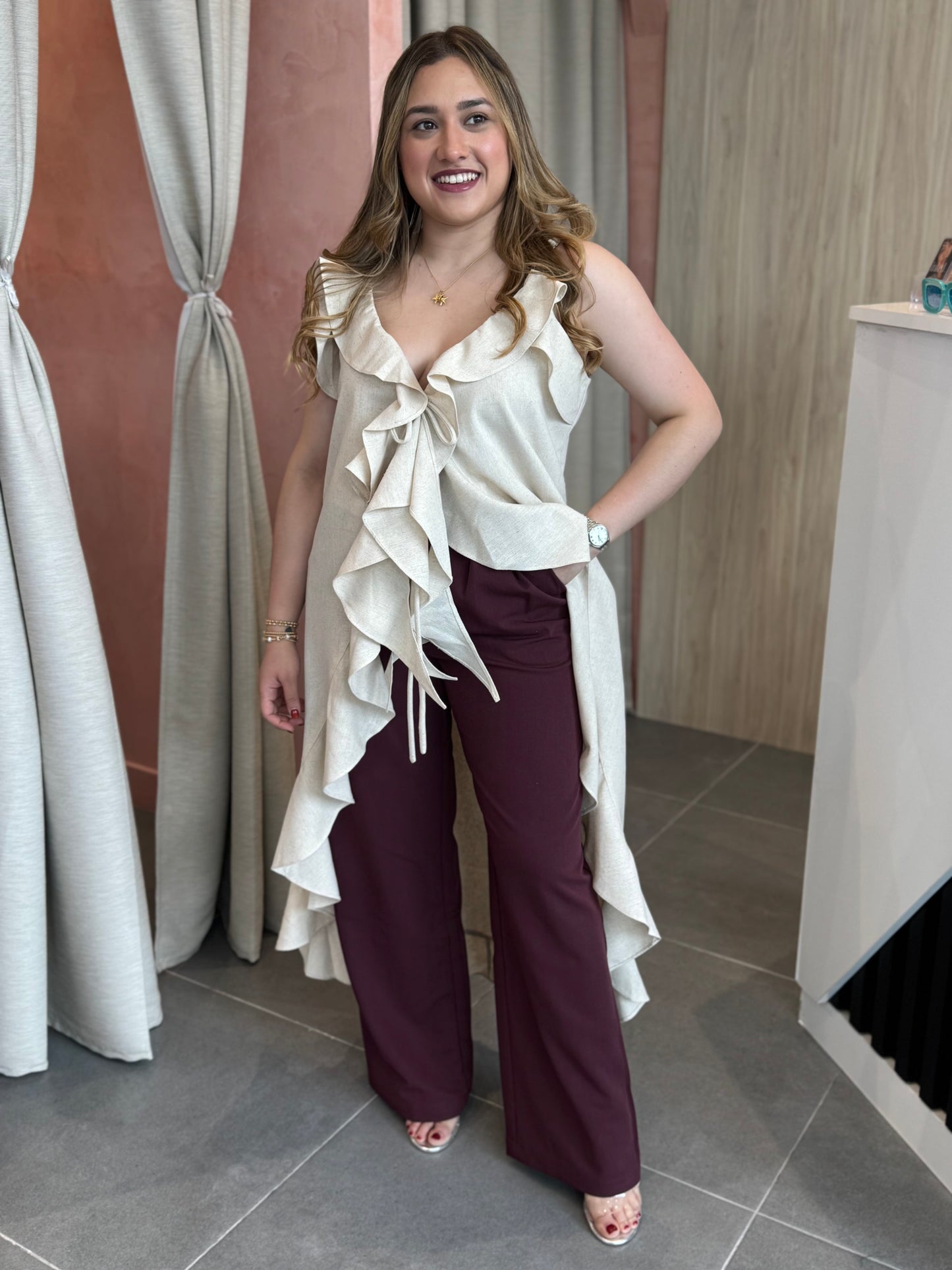 Burgundy Wide Leg Pants