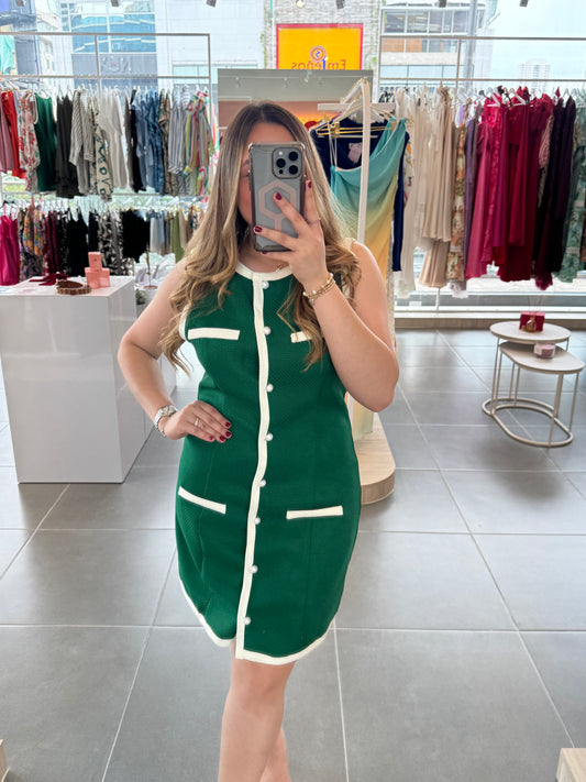 Green Button Down Sleeveless Dress