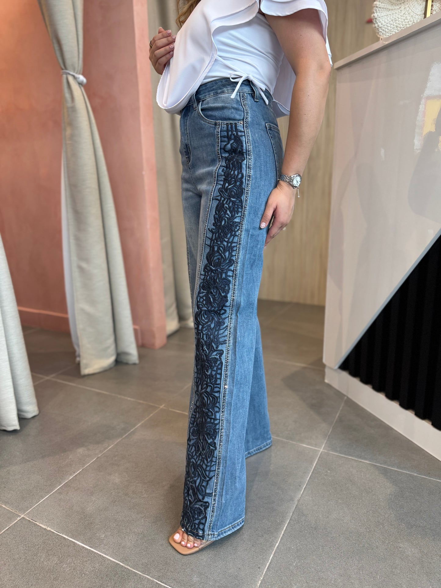 Blue Floral Charm Jean