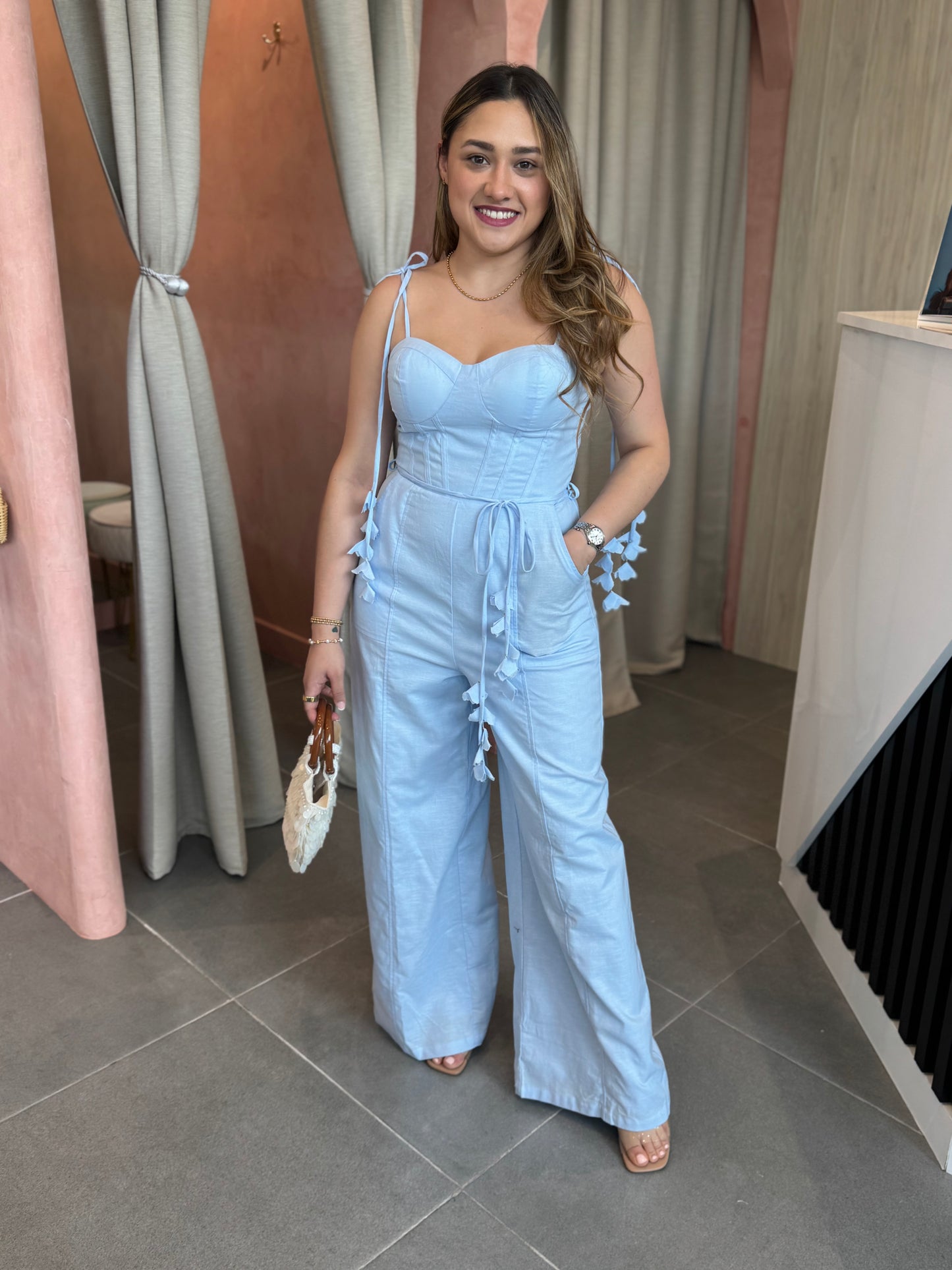 Light Blue Wide Leg Jumpsuit