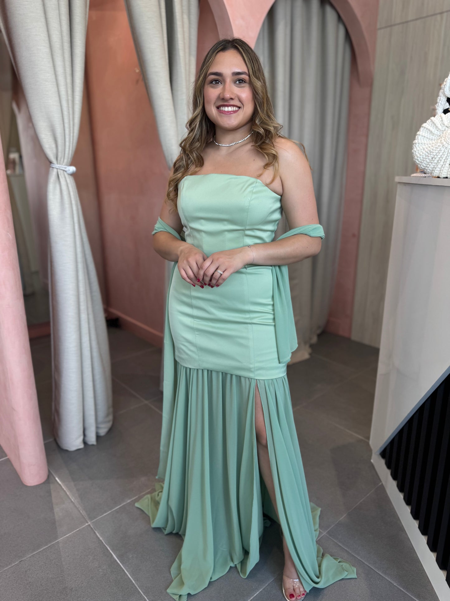 Sage Chiffon & Satin Maxi Dress