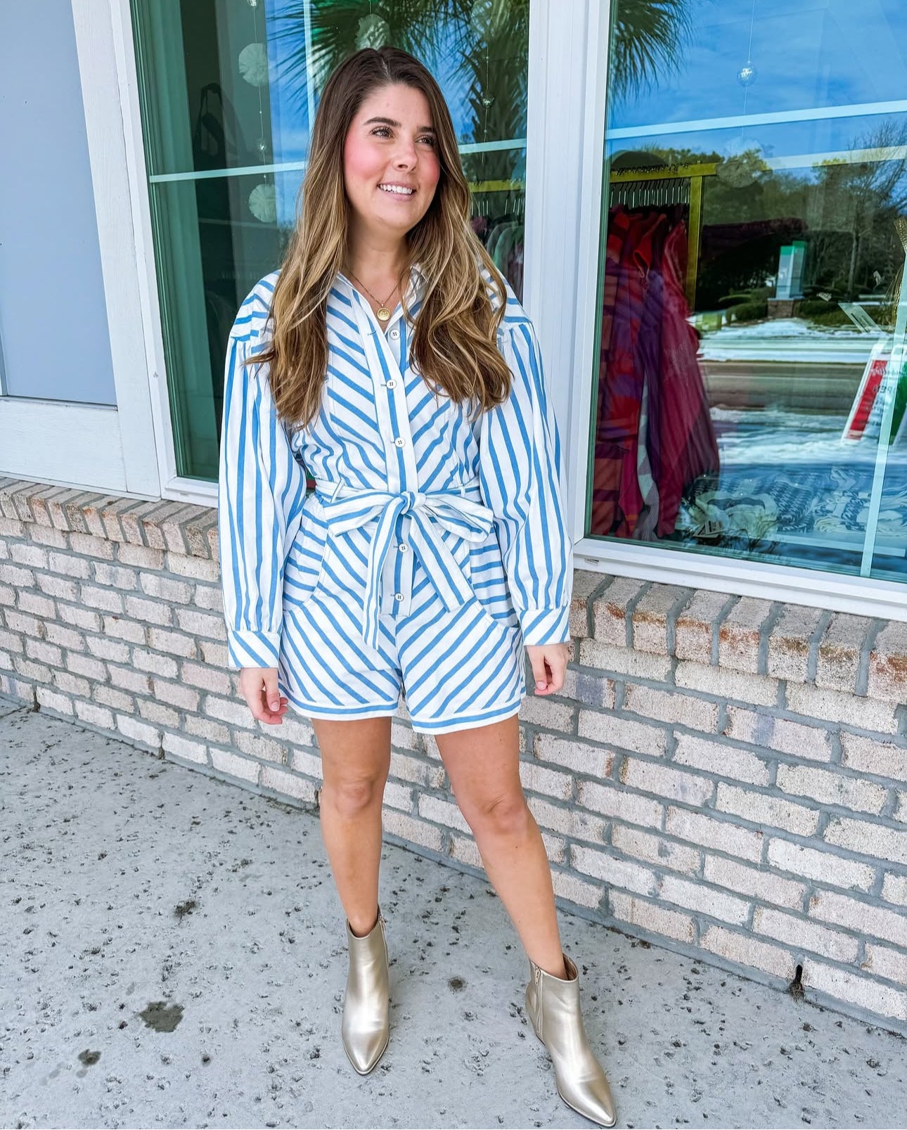 Blue Waist Stripe Romper