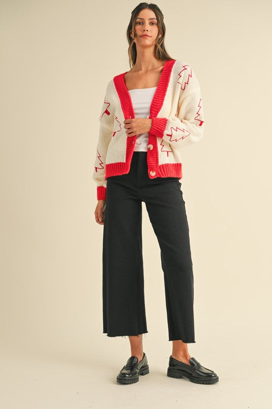 Tree Embroidered Sweater Cardigan