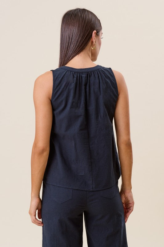 Navy Embroidered Slvless Blouse