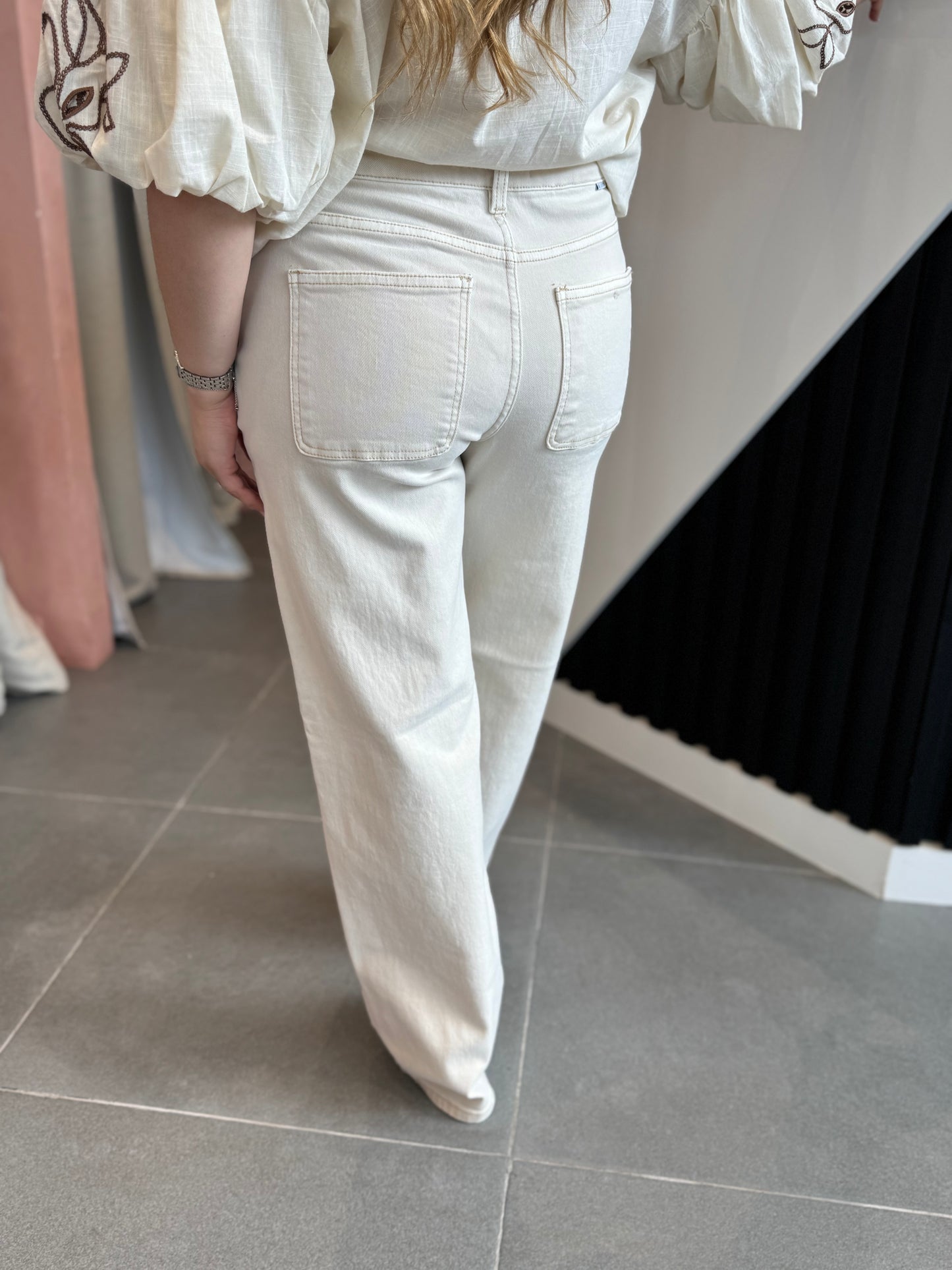 Beige Denim Straight Jeans
