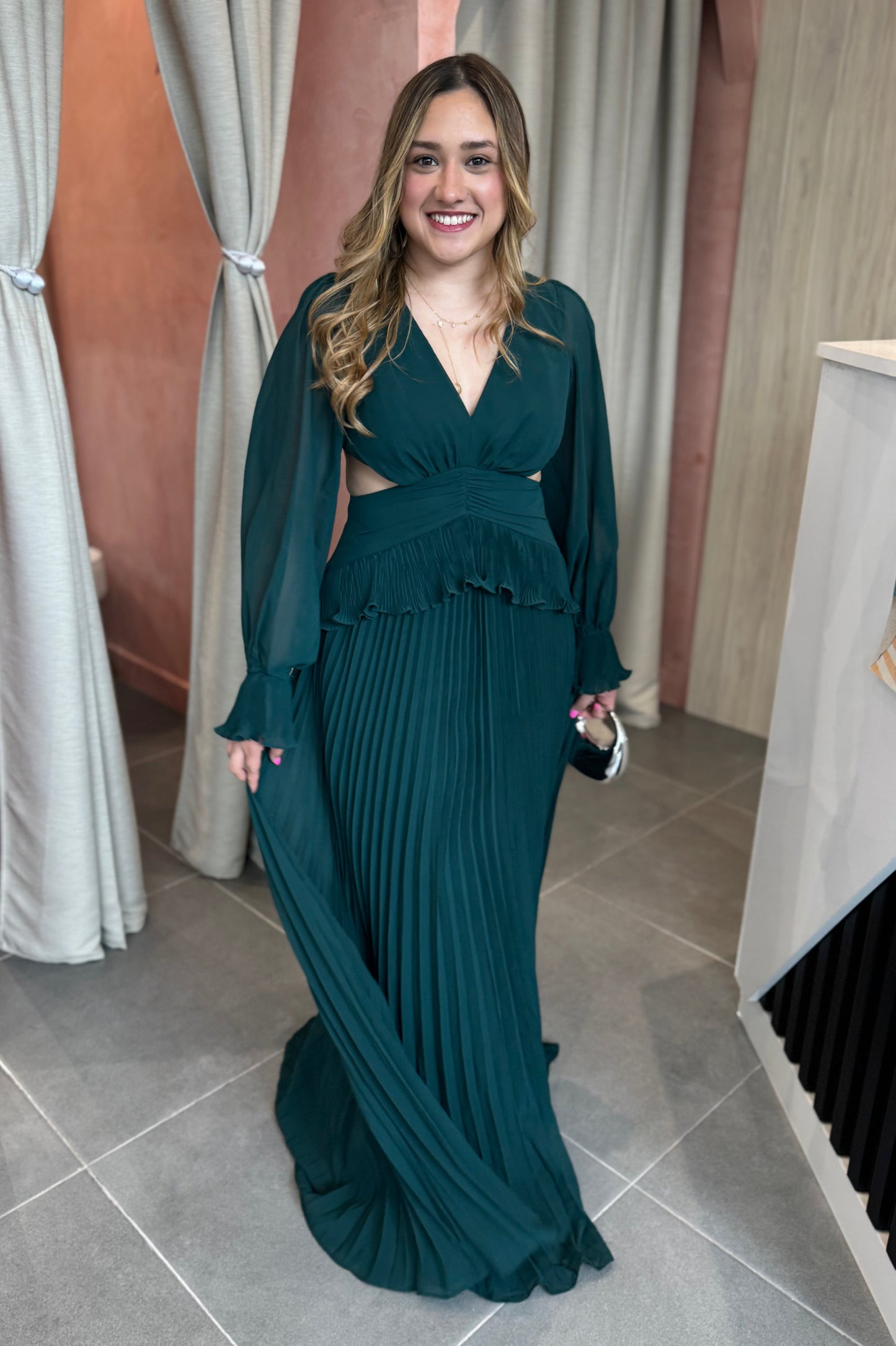 Emerald Pleated Dress