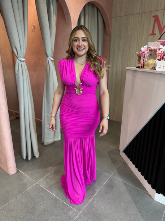 Fucsia Mesh Maxi Dress