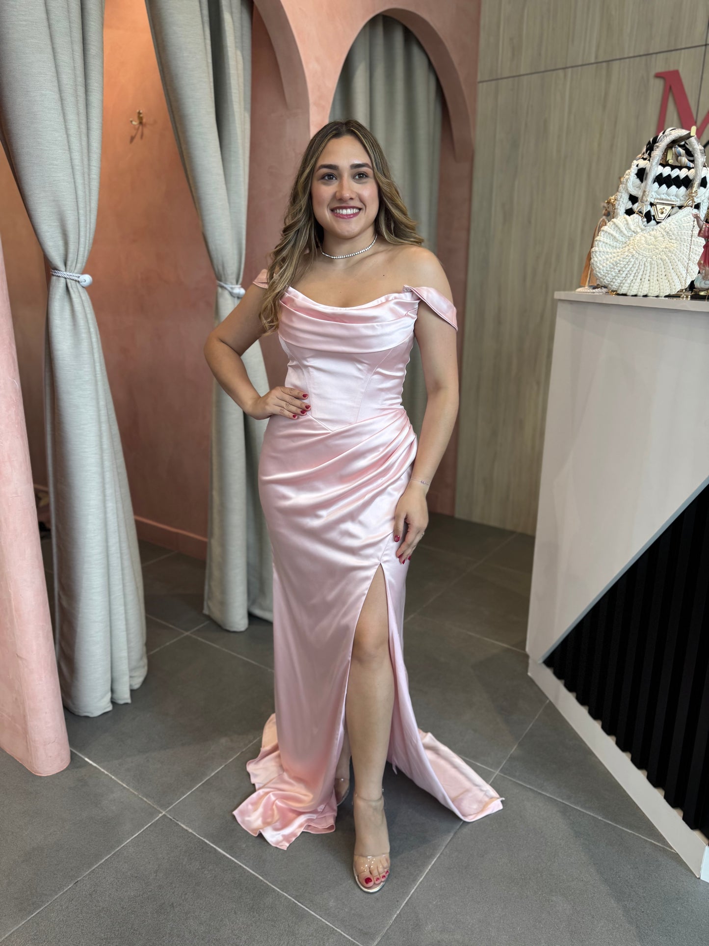 Blush Satin Maxi Dress
