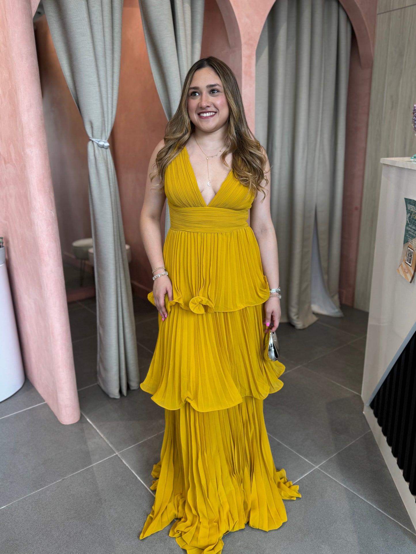 Mustard Ruffle Maxi Drees