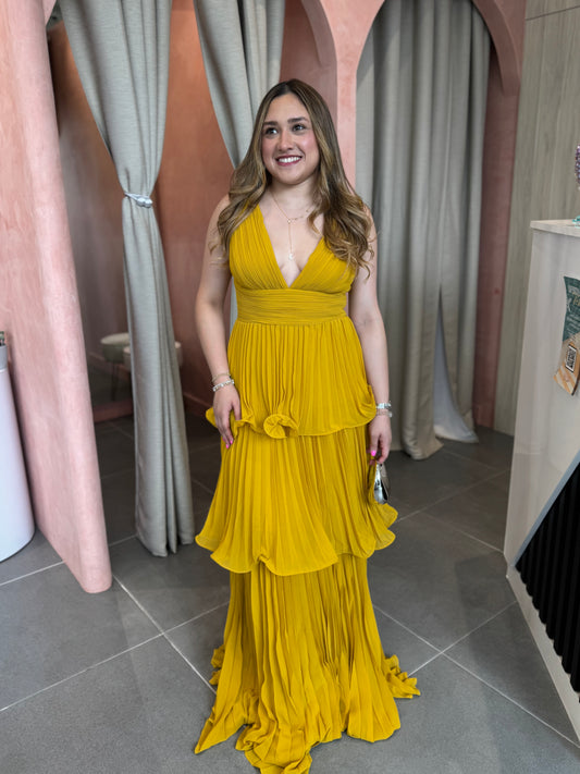 Mustard Ruffle Maxi Drees