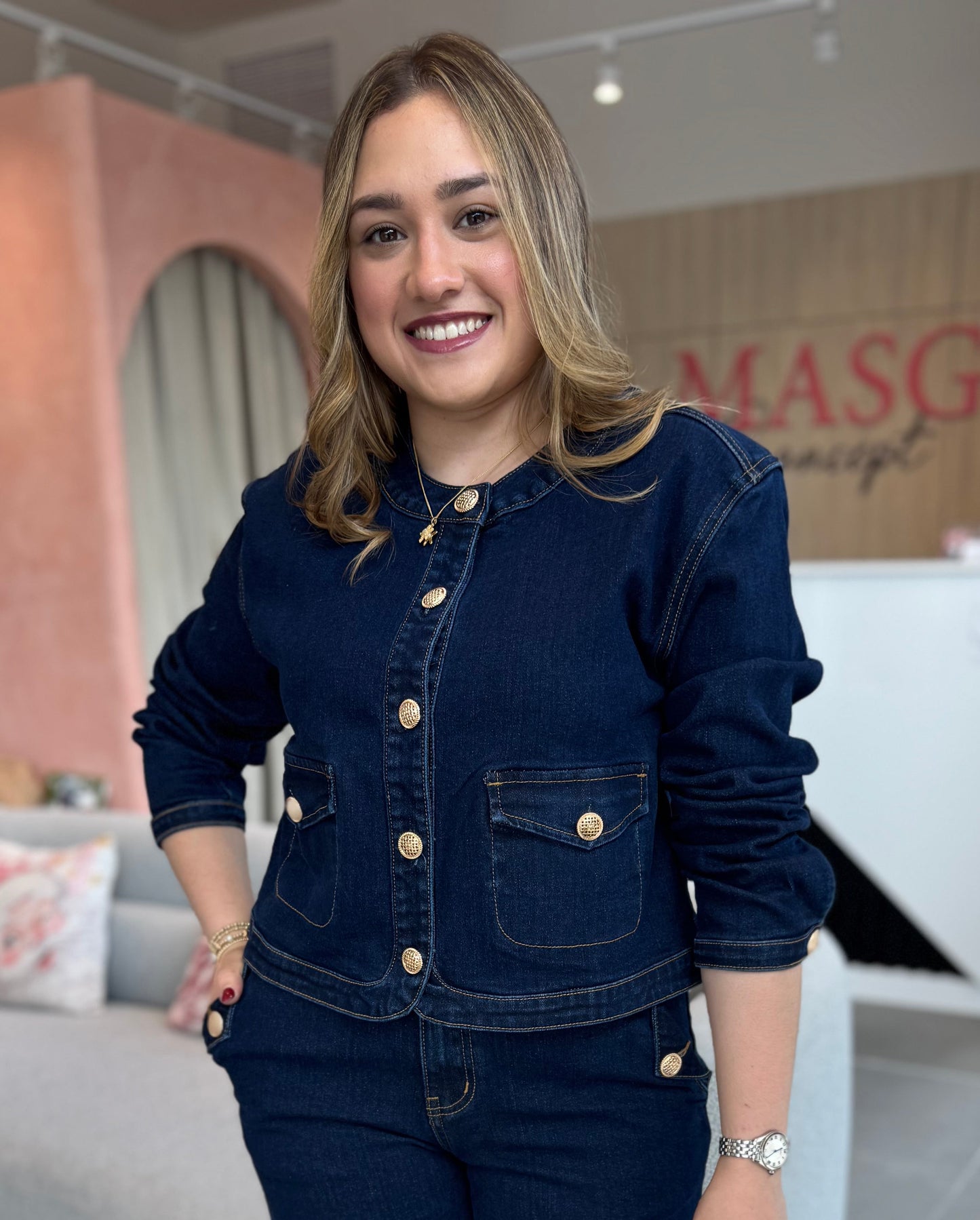 Long Slve Crop Denim Jacket