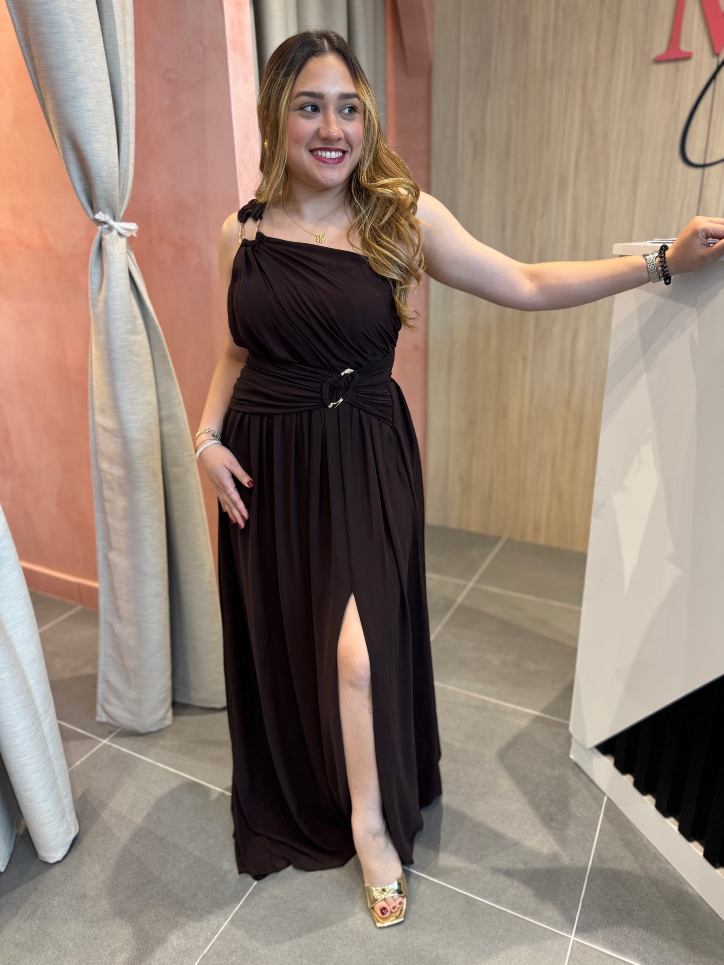 Ruth Chocolate One Shoulder Dress