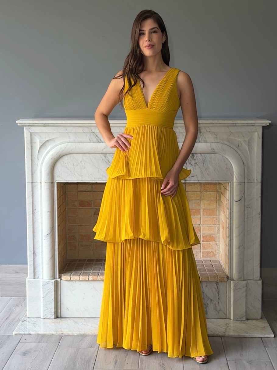 Mustard Ruffle Maxi Drees