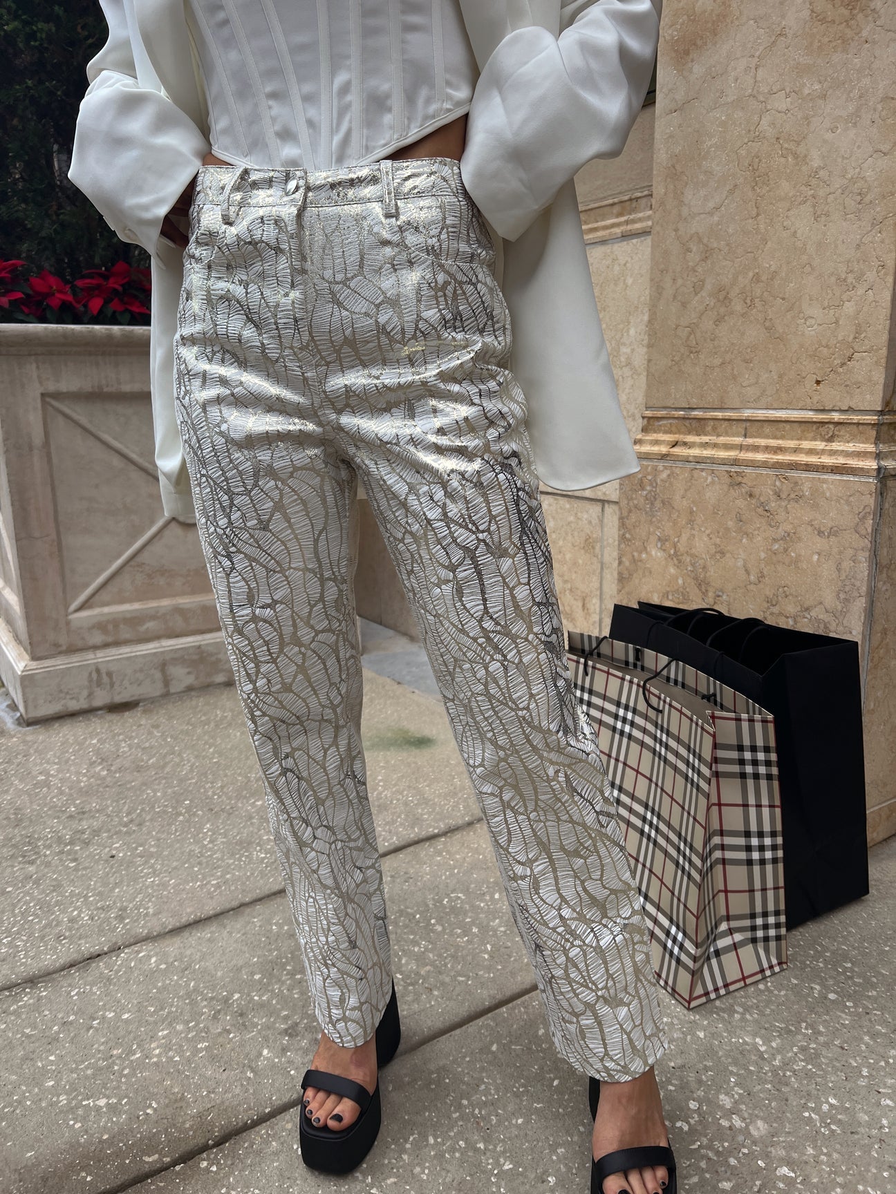 Straight Printed Metallic Pants