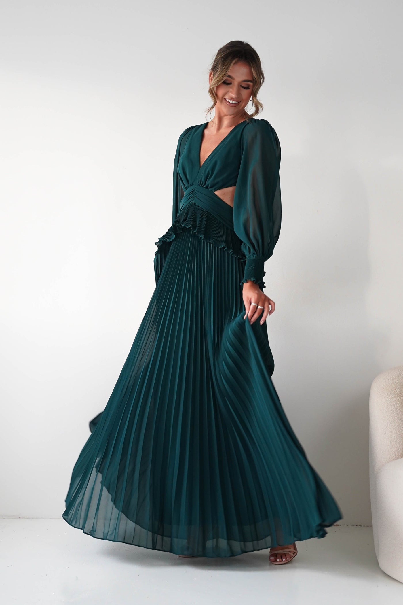 Emerald Pleated Dress