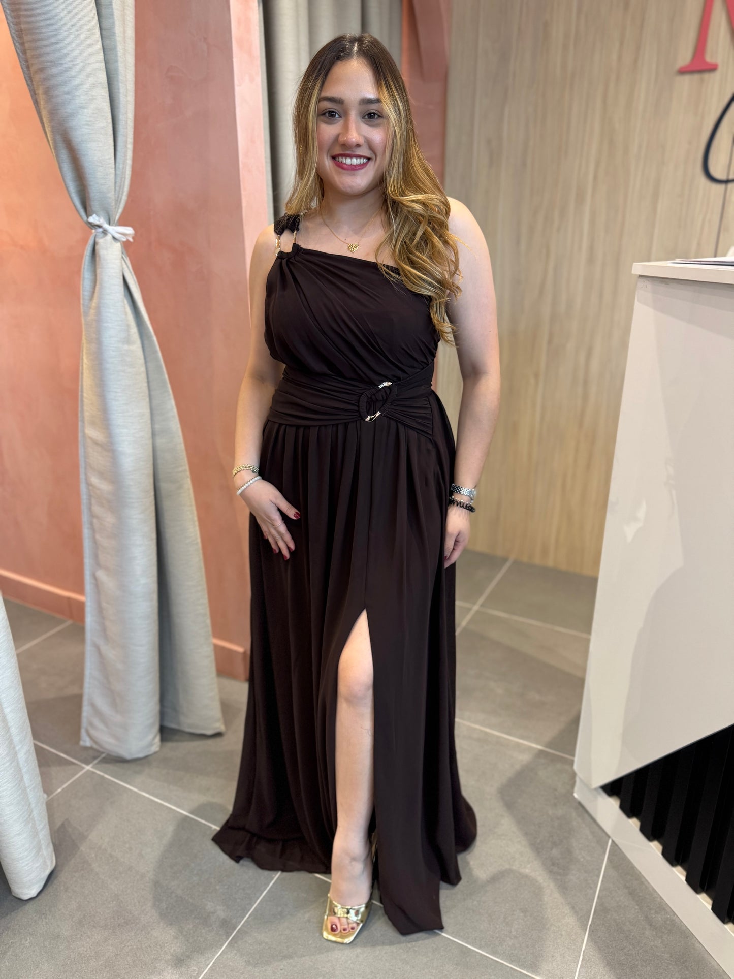 Ruth Chocolate One Shoulder Dress