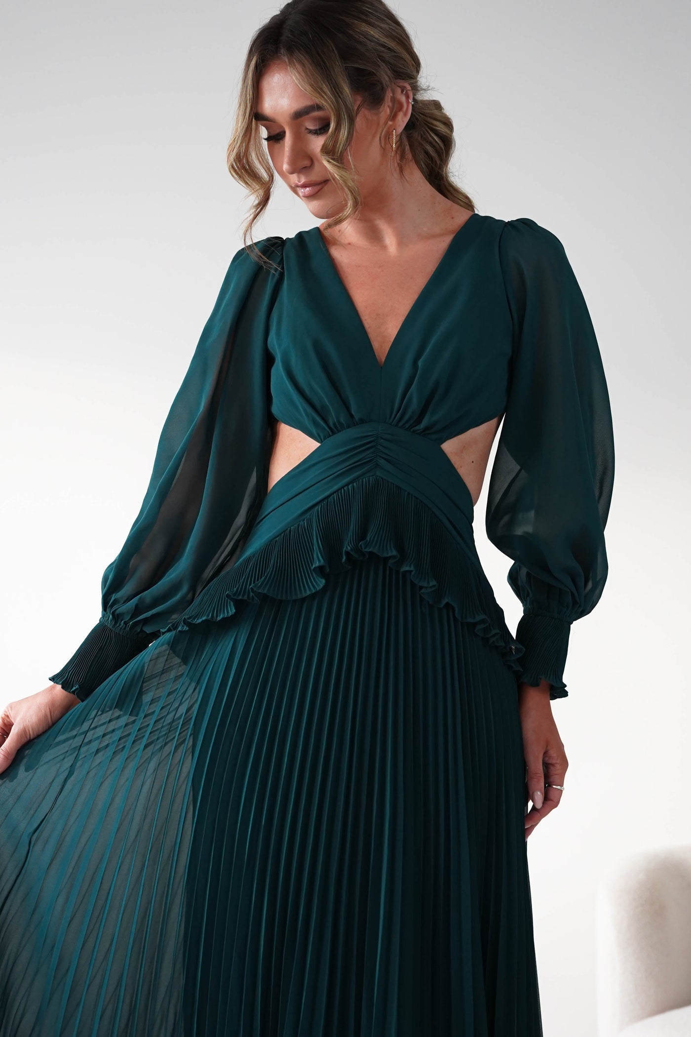 Emerald Pleated Dress