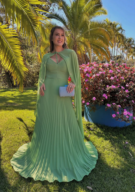 Vestido Luna Plisado con Capa